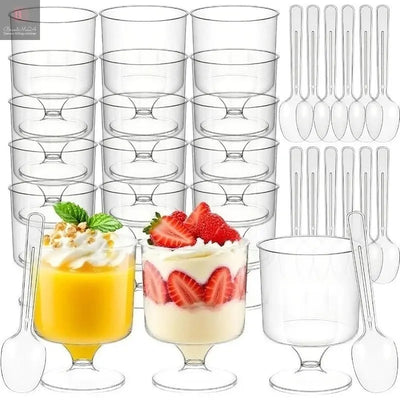 10/20PCS Disposable Plastic Dessert Cup with Spoon Birthday Party Plastic Dessert Cup Mousse Ice Cream Pudding Christmas Party BrandMe