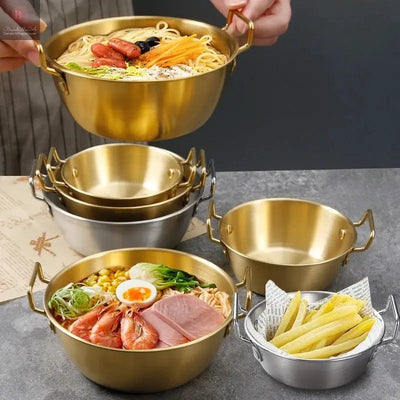 Salatschüssel aus Edelstahl 304, Instant-Nudelschüssel, koreanische Reisweinschüssel mit Doppelohrgriff, Snack- und Pommes-Frites-Korb BrandMe