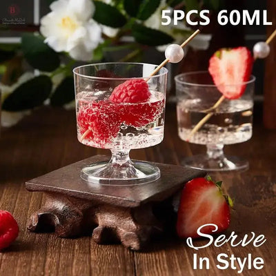 5PCS 60ml Mini Wine Cup Small Wine Glass Reusable Wine Drinking Plastic Cups Dessert Cups Transparent Mousse Jelly Yogurt Cups BrandMe