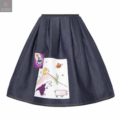 Blue Denim Skirt with Appliqué-0