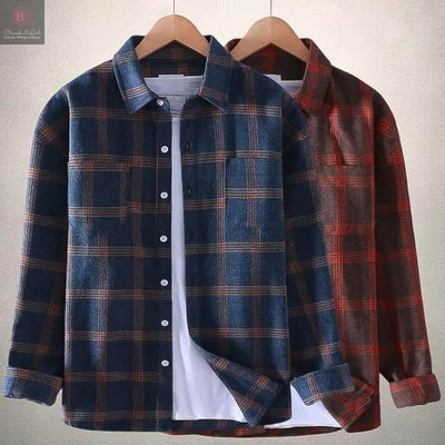 Men's Casual Plaid Long Sleeve Shirt BrandMe24