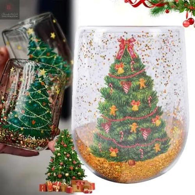 Christmas Tree Cups Heat Resistant Double Layer Flowing Sequins Christmas Cup Household Handwork Cartoon Christmas Trees Tumbler Kitchen Gadgets BrandMe24