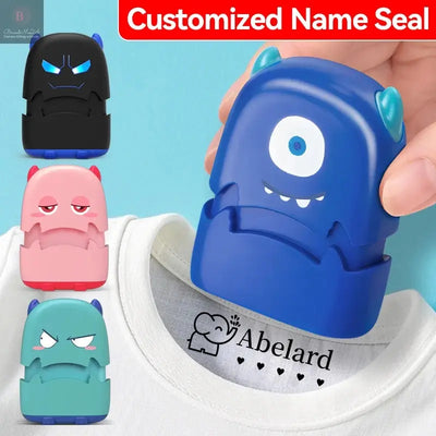 Custom Cartoon Baby Name Stamp Kit - Reusable for Cotton/Modal Clothes & School Bags, Non-Toxic Waterproof Ink Seal BrandMe