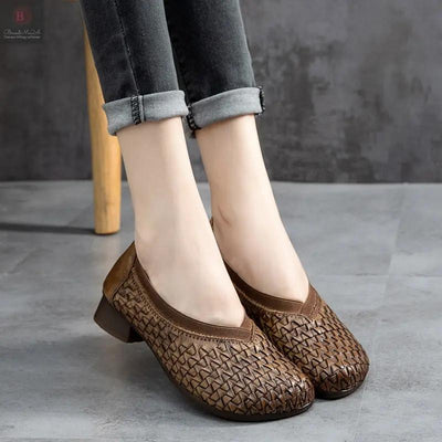 Fashion Retro Leather Low Heel Women's Shoes BrandMe24