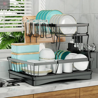 Large 2-tier dish drying rack for kitchen countertops, removable large-capacity dish draining rack BrandMe