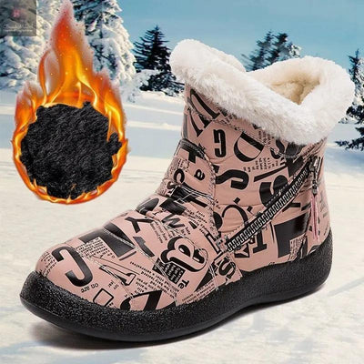 Letter Print Boots Winter Warm Plush Snow Boot Women Shoes BrandMe