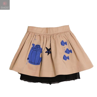 MAGIC MENDING PRELOVED Beige Cotton Skirt with Submarine, 2 years-0