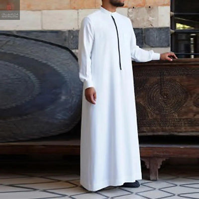 Men's Fashion Casual White Button Down Muslim Robe BrandMe24