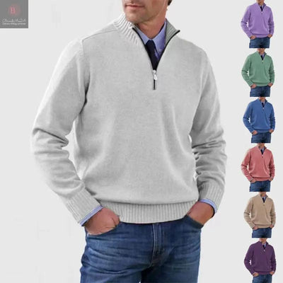 Men's Stand Collar Zipper Sweater Winter Fashion Solid Color Long Sleeve Knitted Top Clothing BrandMe