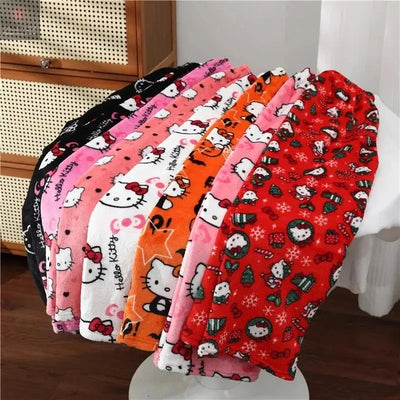Sanrio Hello Kitty Flannel Pajamas Halloween Orange Women's Warm Woolen Cartoon Casual Home Pants In Autumn Winter Fashion Trous BrandMe