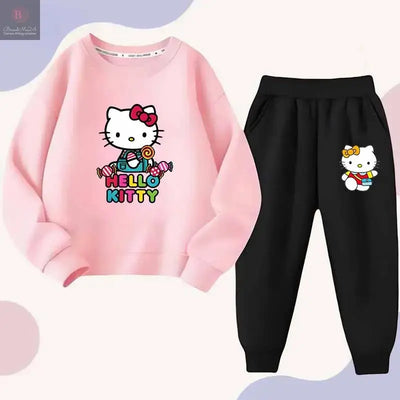 Sanrio Frühling Herbst Kinder Cartoon Hallo Kitty Druck Kleidung Sets Kinder Langarm Pullover Tops Hosen 2Pcs Outfit Trainingsanzug BrandMe